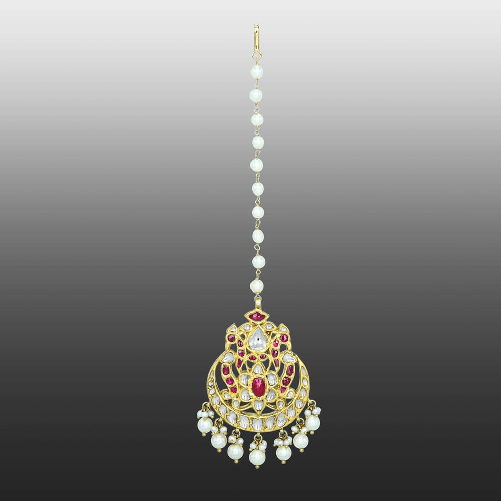 Mangtikka with Red Stones and Pearl Drops